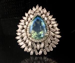 Fabulous Sterling Peacock & White Topaz Cocktail Ring